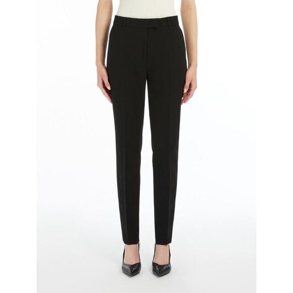 Max Mara Designer Straight-Fit Technical Cady Trousers Black Size 8 - Picture 1 of 11
